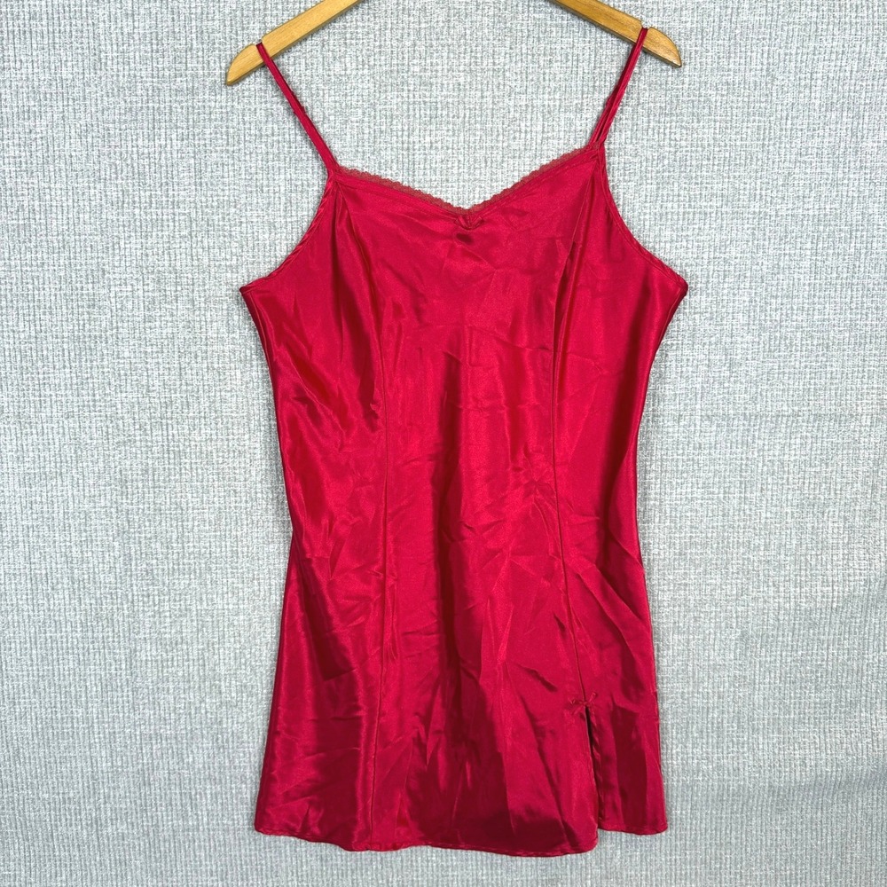 APT. 9 Red Satin Lingerie Slip Dress Lace Trim Sexy Sz L Club Goth Fairy Ballet‎